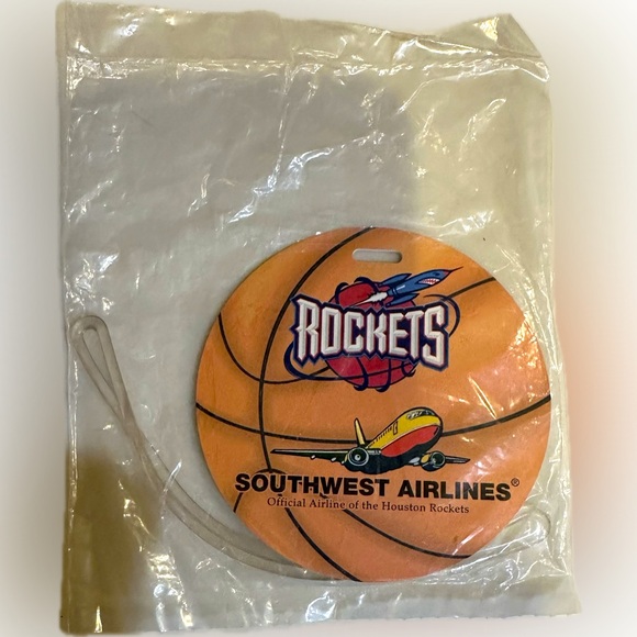 VTG HOUSTON ROCKETS SOUTHWEST AIRLINES LUGGAGE TAG NBA BASKETBALL GAME ENTRY GIF - Picture 5 of 6